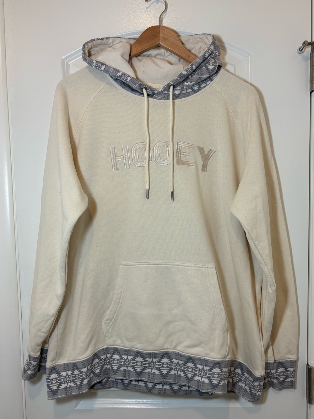 Hooey Cream Pullover with Gray Aztec Hood Trim